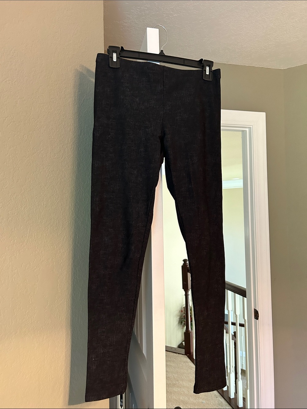 Black Textured Slim Leg Pants
